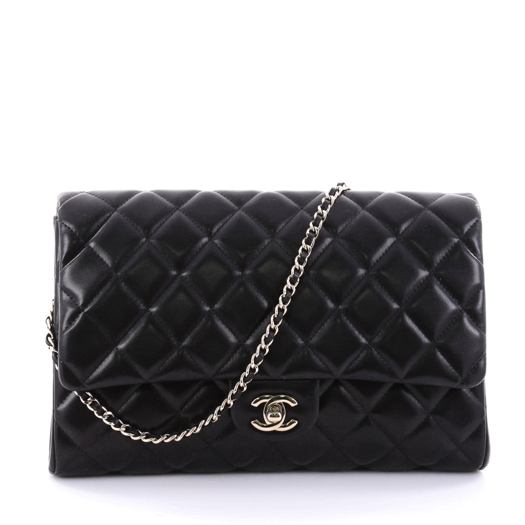 Clutch with Chain Quilted Lambskin