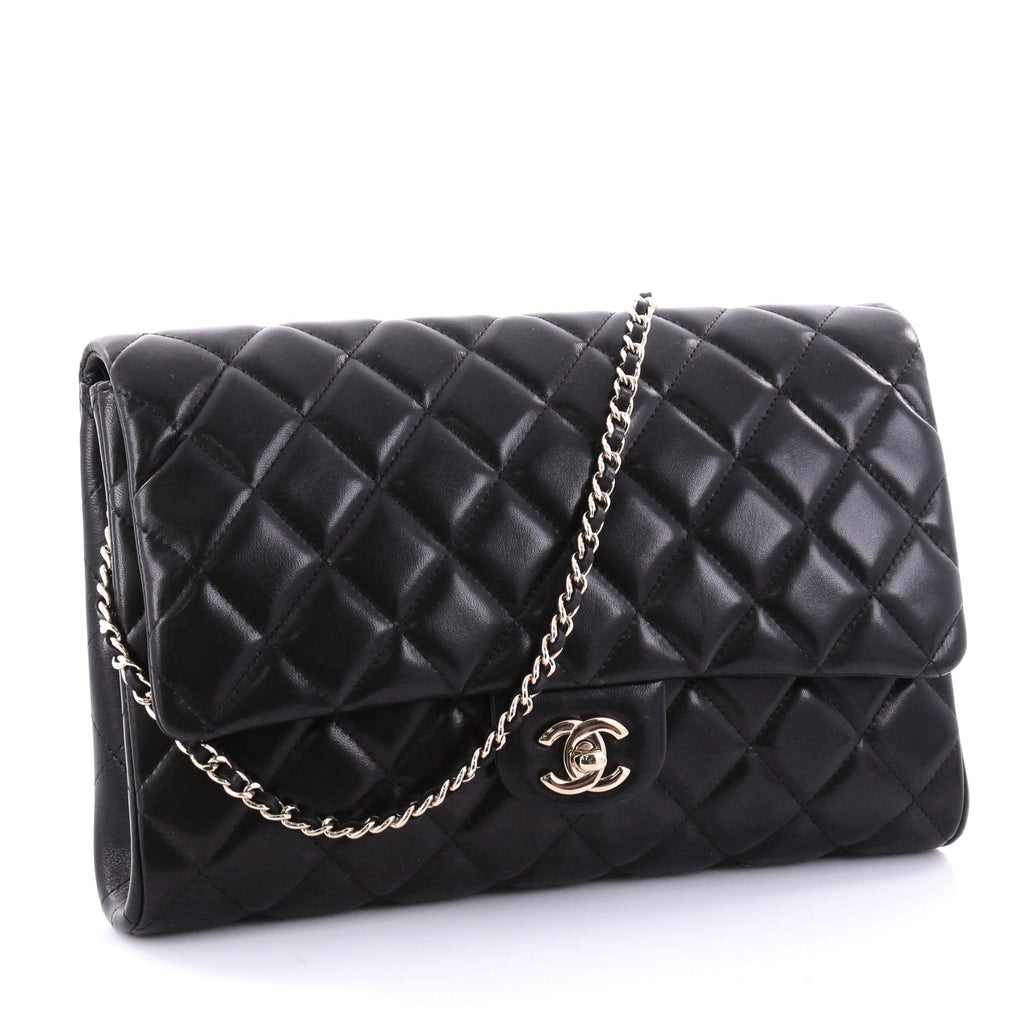 Clutch with Chain Quilted Lambskin