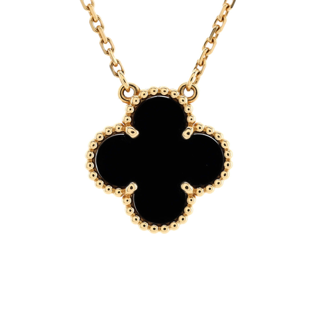 Vintage Alhambra Pendant Necklace 18K Yellow Gold and Onyx