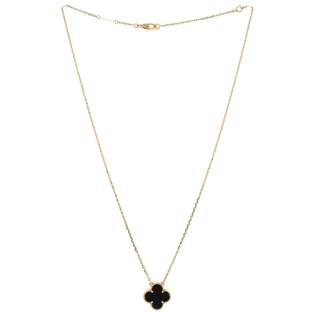 Vintage Alhambra Pendant Necklace 18K Yellow Gold and Onyx