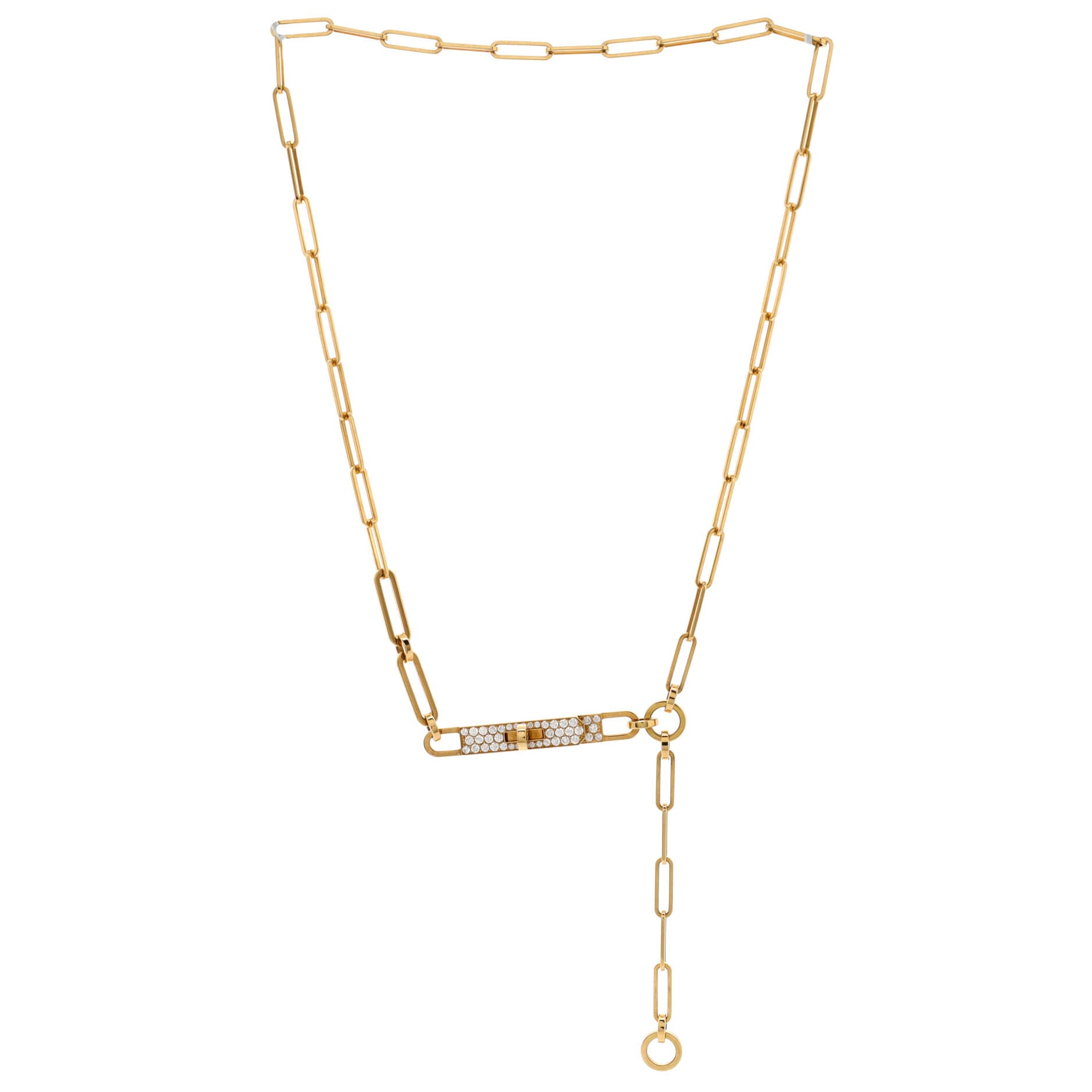 Kelly Chaine Lariat Necklace 18K Yellow Gold and Pave Diamonds Small