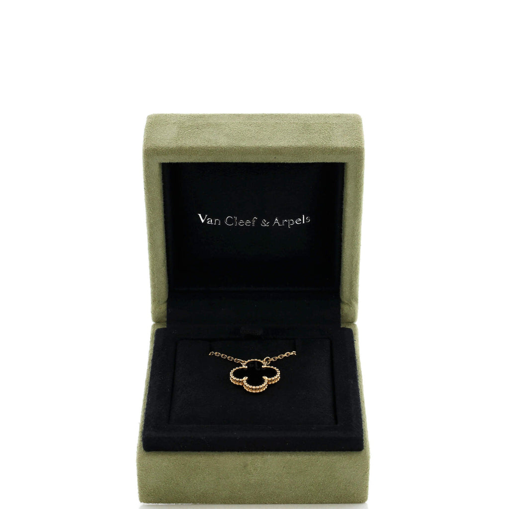 Vintage Alhambra Pendant Necklace 18K Yellow Gold and Onyx