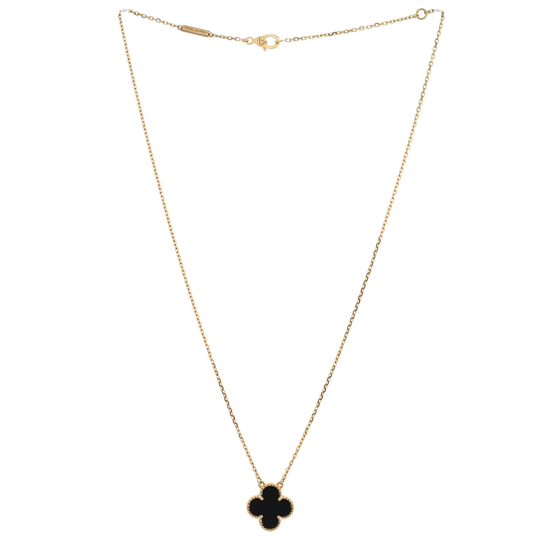 Vintage Alhambra Pendant Necklace 18K Yellow Gold and Onyx