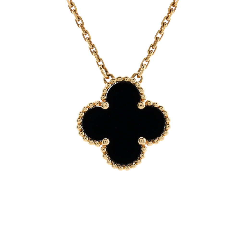 Vintage Alhambra Pendant Necklace 18K Yellow Gold and Onyx