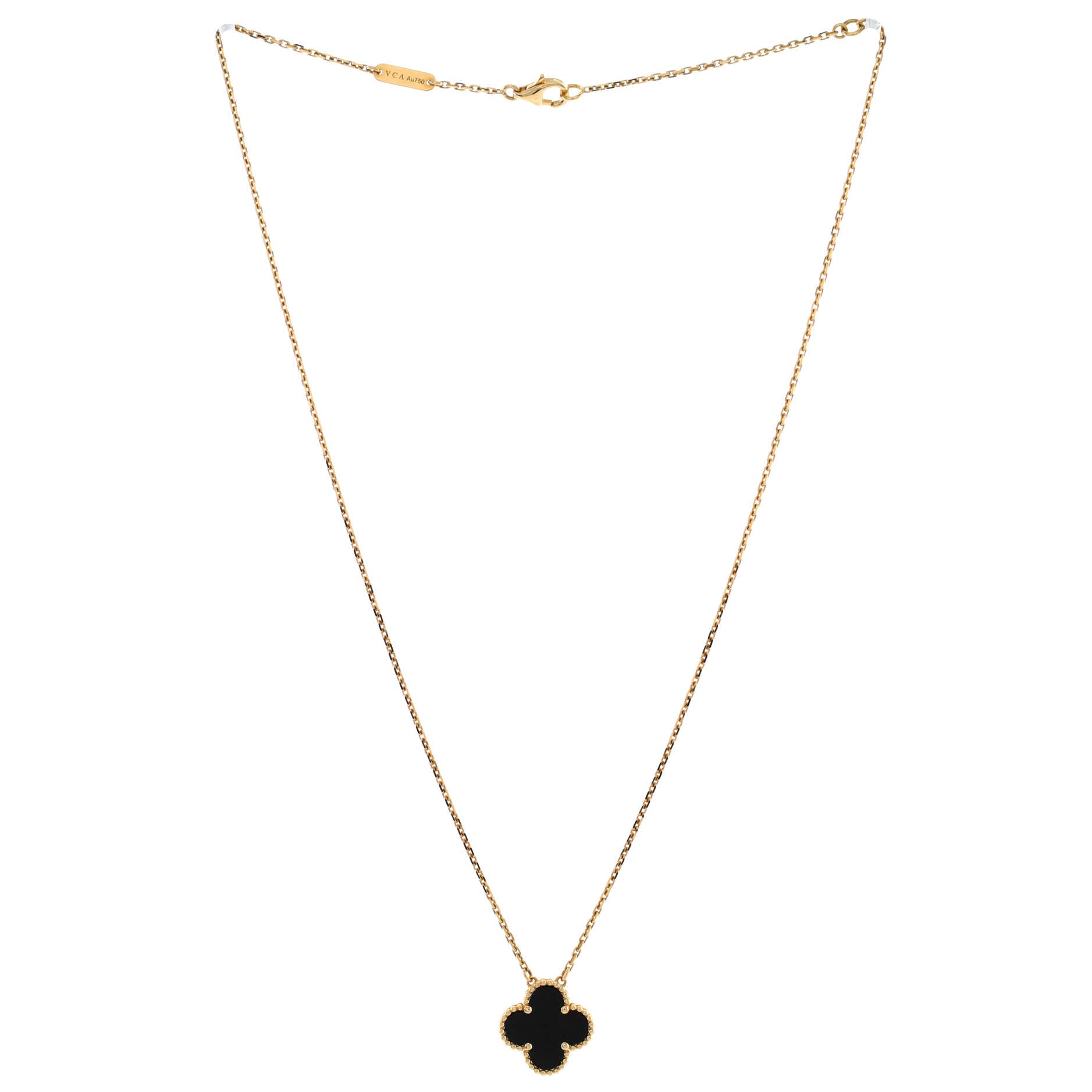 Vintage Alhambra Pendant Necklace 18K Yellow Gold and Onyx
