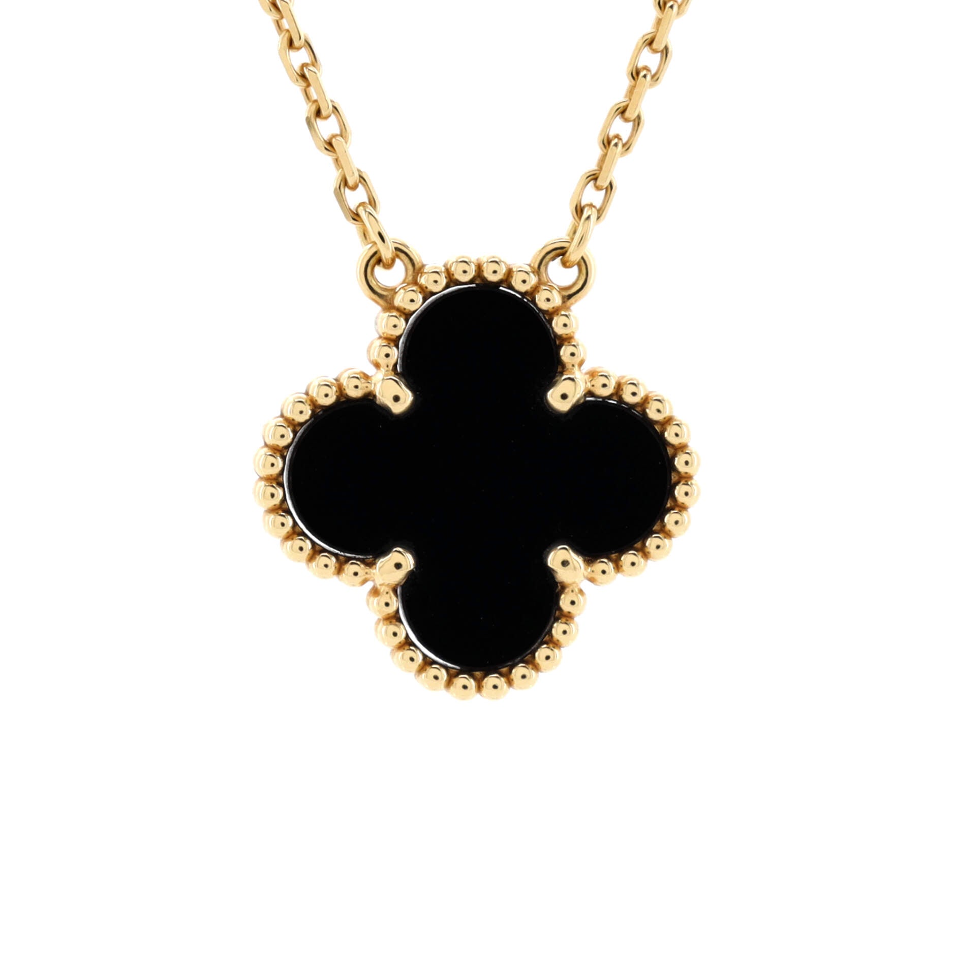 Vintage Alhambra Pendant Necklace 18K Yellow Gold and Onyx