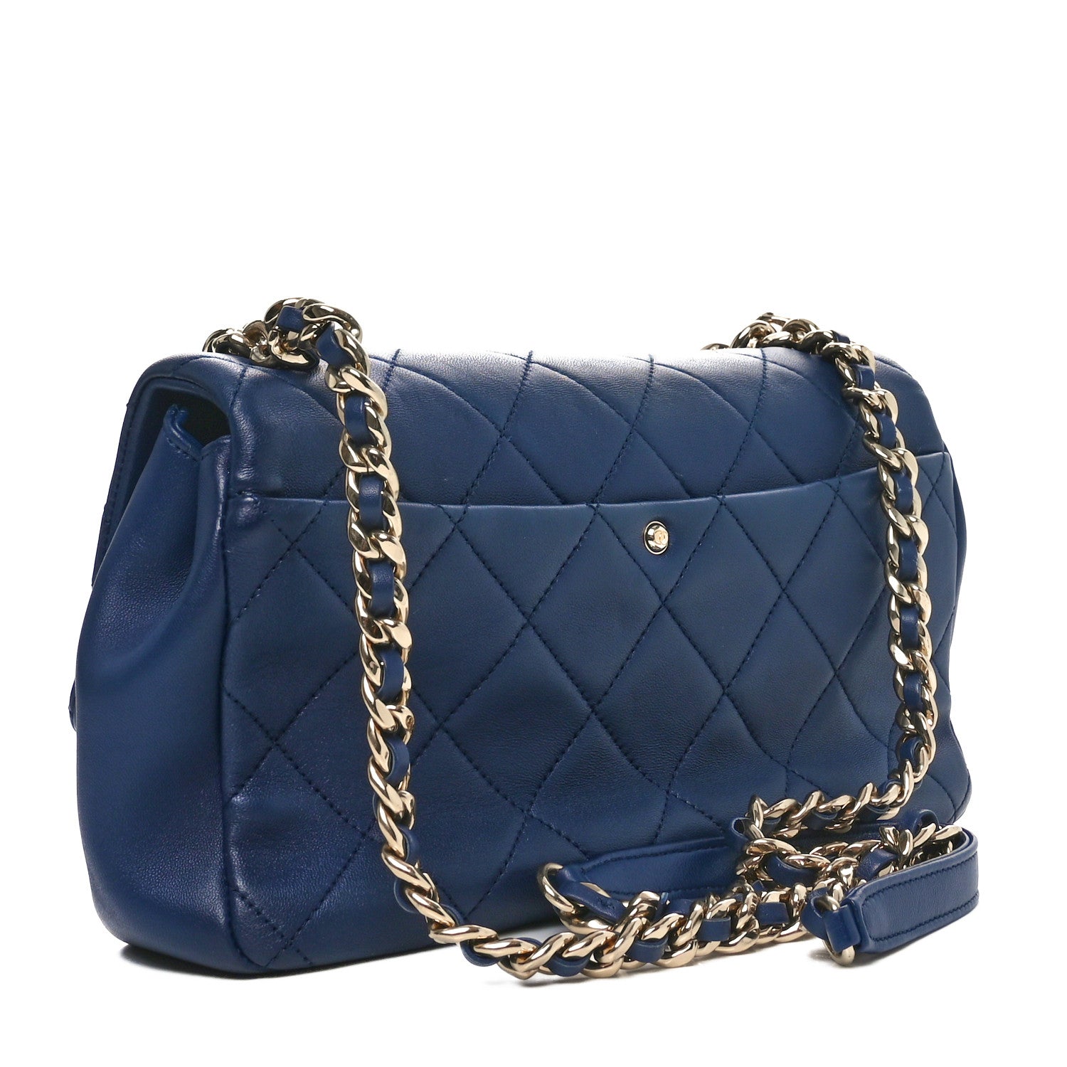 Lambskin Quilted Resin Bi-Color Chain Flap Bag Navy