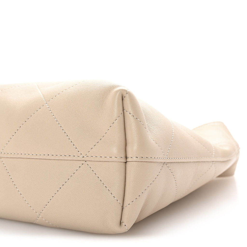 Shiny Lambskin Quilted Small Hobo Beige