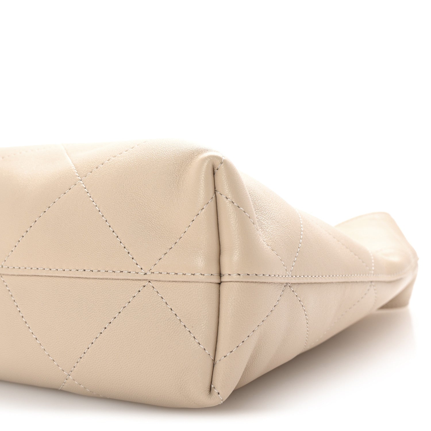 Shiny Lambskin Quilted Small Hobo Beige