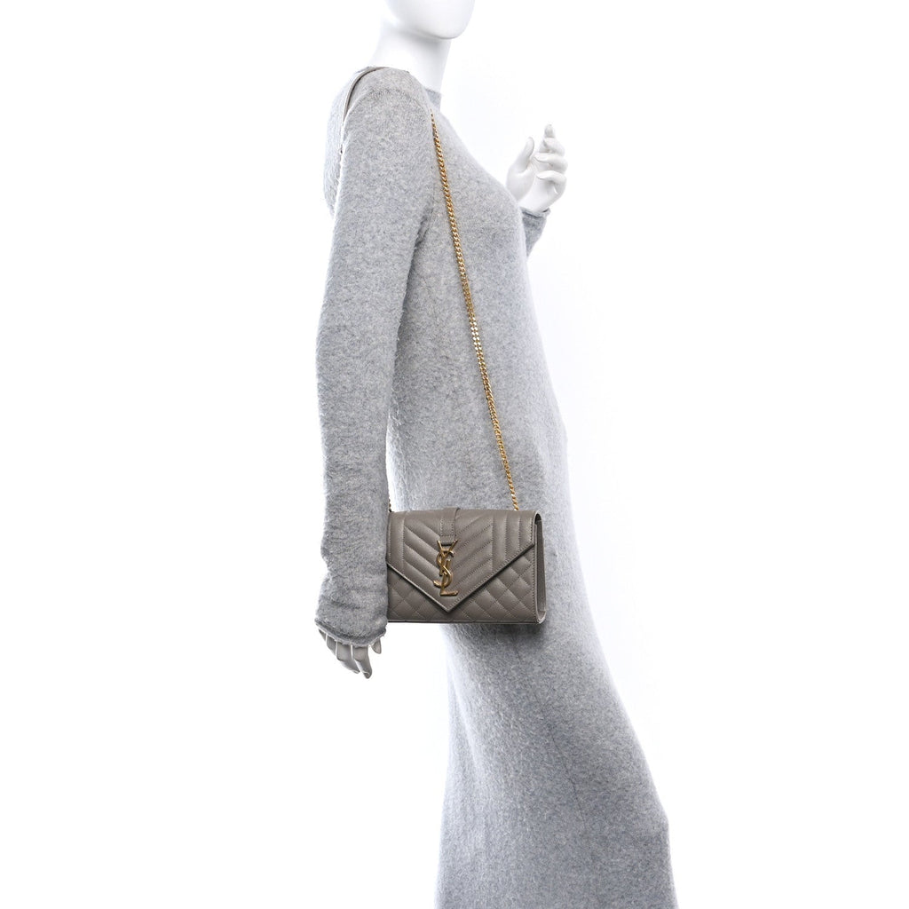 Grain De Poudre Textured Mixed Matelasse Triquilt Small Monogram Satchel Greyish Brown