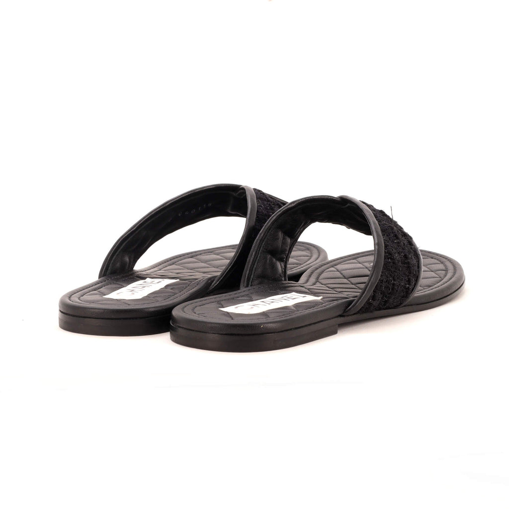 Women's CC Logo Thong Sandals Tweed and Leather