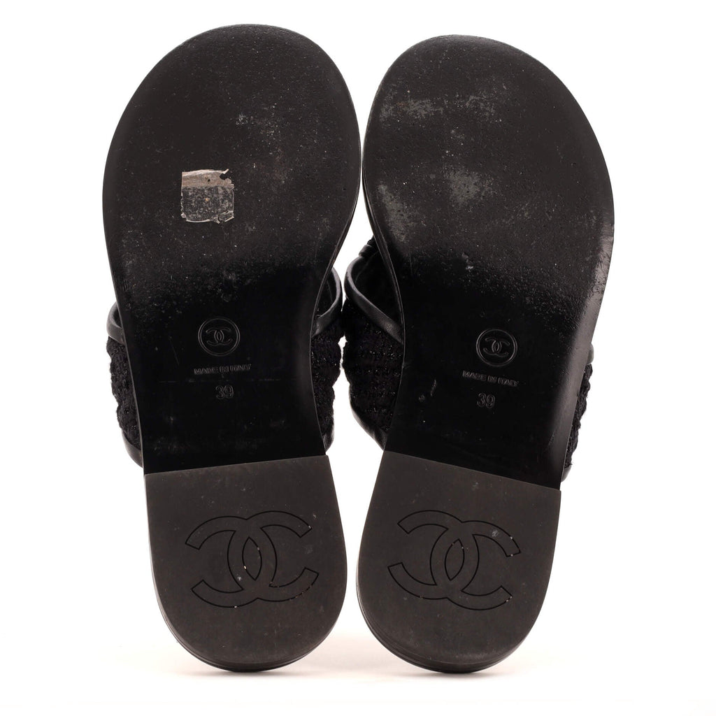Women's CC Logo Thong Sandals Tweed and Leather