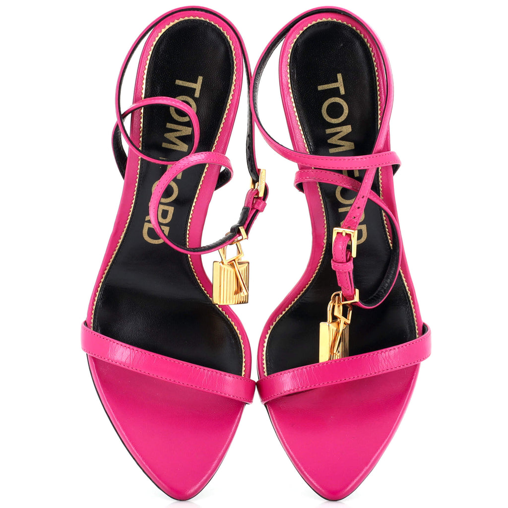 Women's Padlock Pointy Naked Heeled Sandals Leather 105