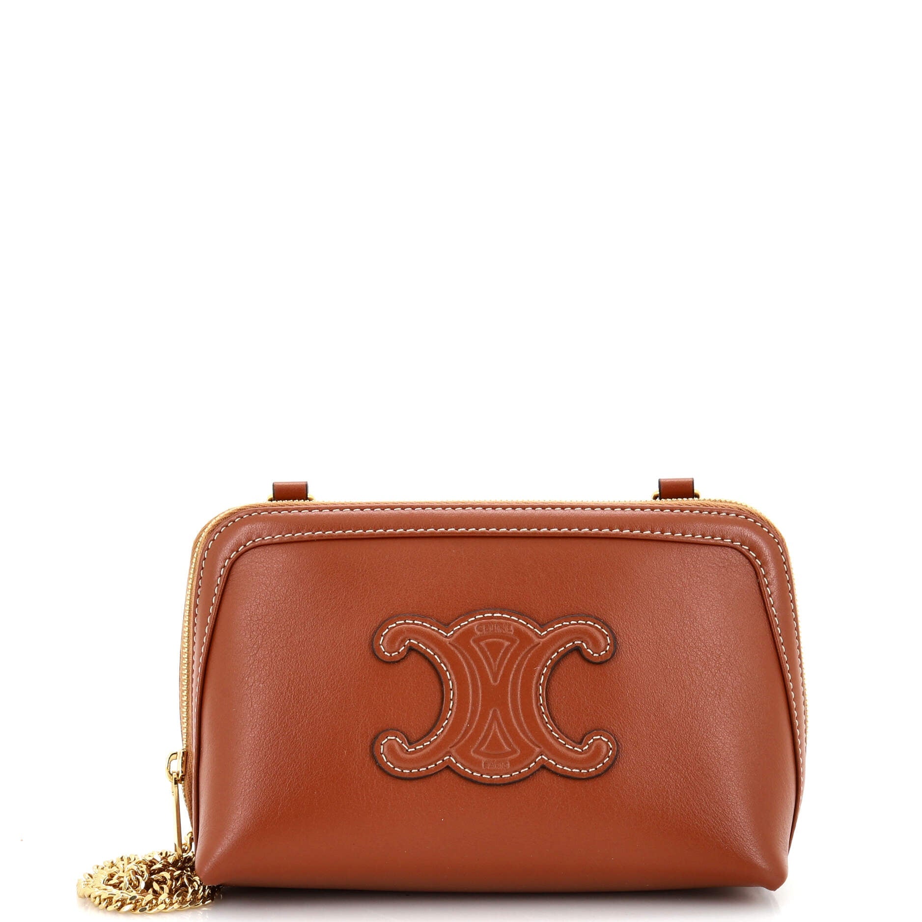 Cuir Triomphe Zip Around Chain Clutch Leather