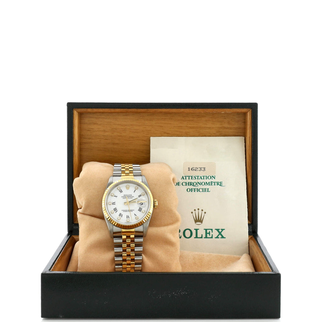 Oyster Perpetual Datejust Automatic Watch Stainless Steel and Yellow Gold with Diamond Markers 36