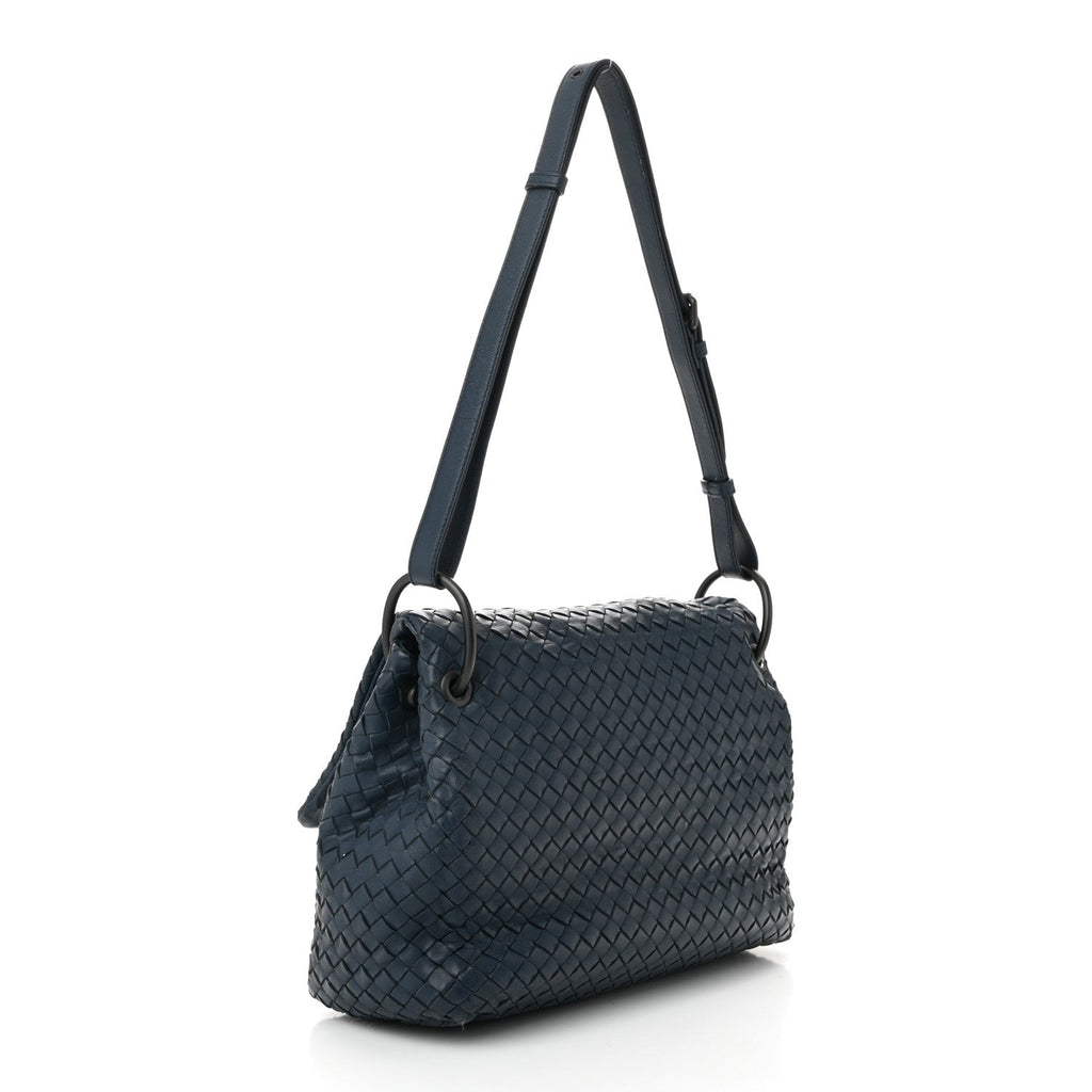 Nappa Intrecciato Flap Shoulder Bag Blue