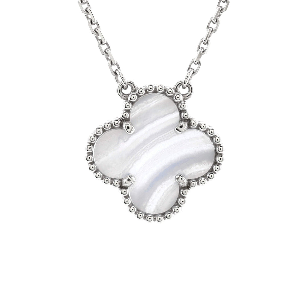 Vintage Alhambra Pendant Necklace 18K White Gold and Chalcedony
