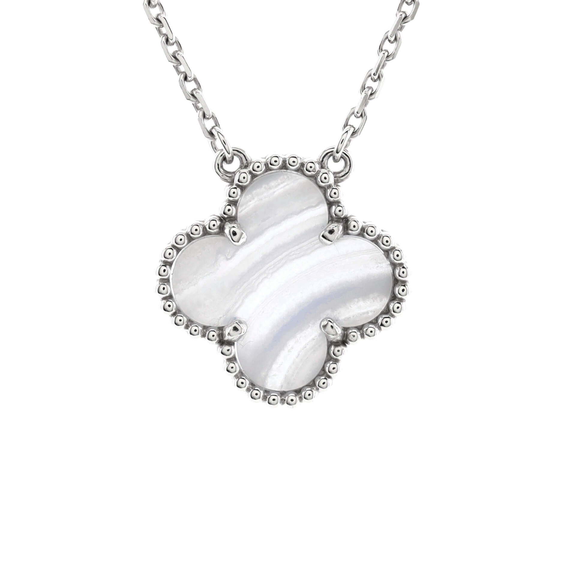 Vintage Alhambra Pendant Necklace 18K White Gold and Chalcedony