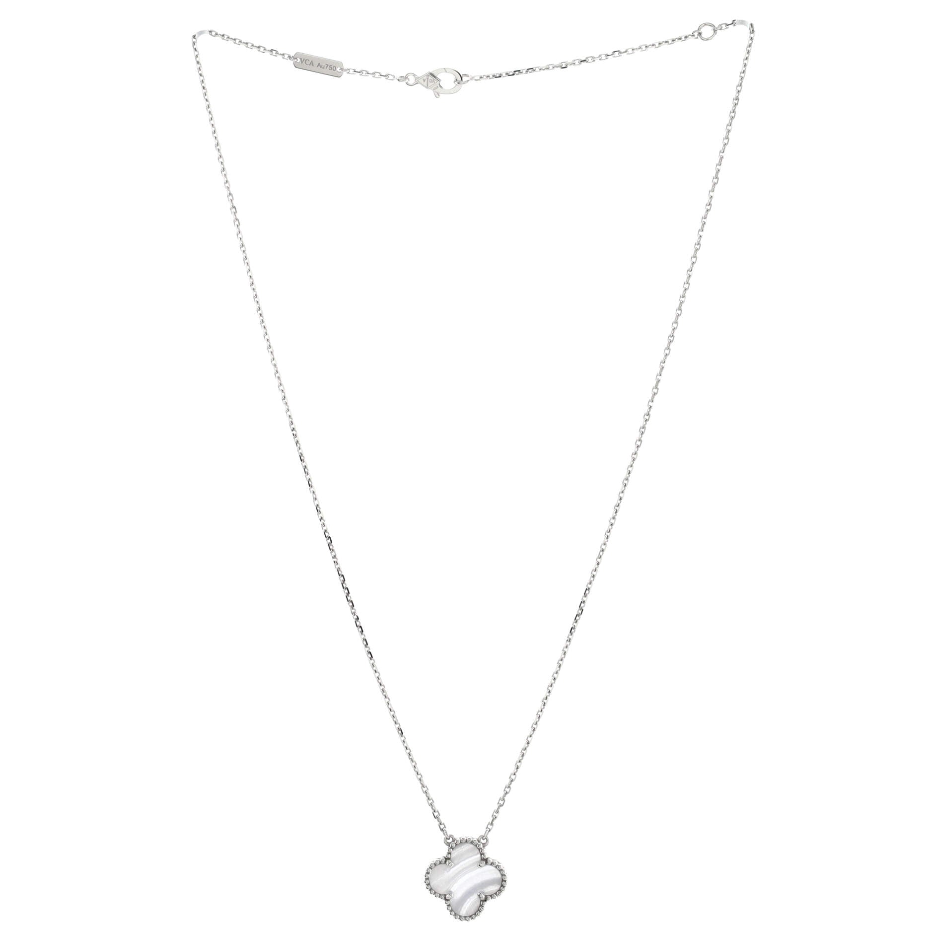 Vintage Alhambra Pendant Necklace 18K White Gold and Chalcedony