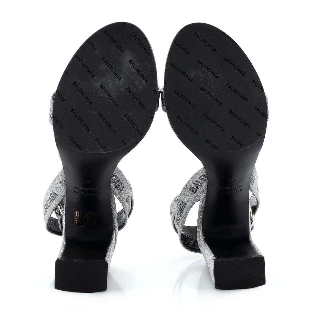 Women's Allover Logo Ankle Strap Heeled Sandals Glitter