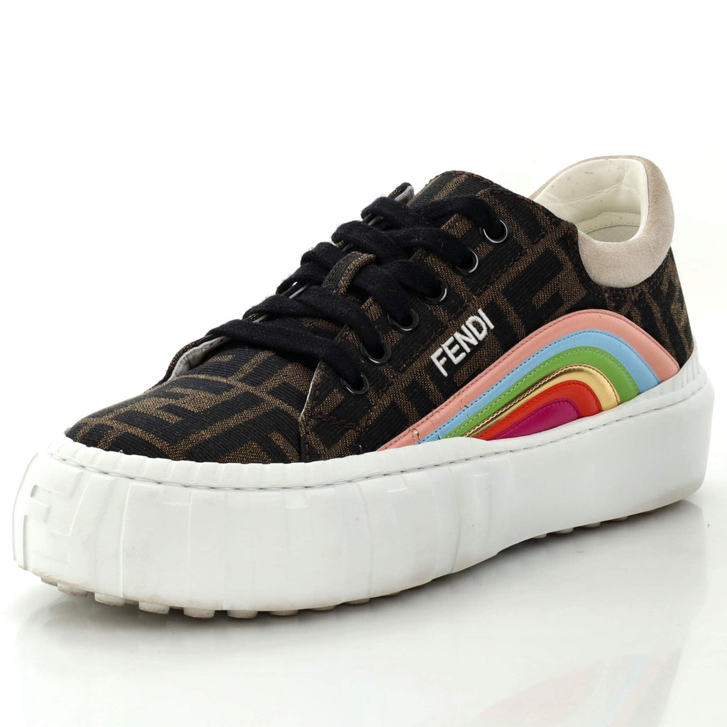 Women's Rainbow Low-Top Sneakers Zucca Jacquard with Leather