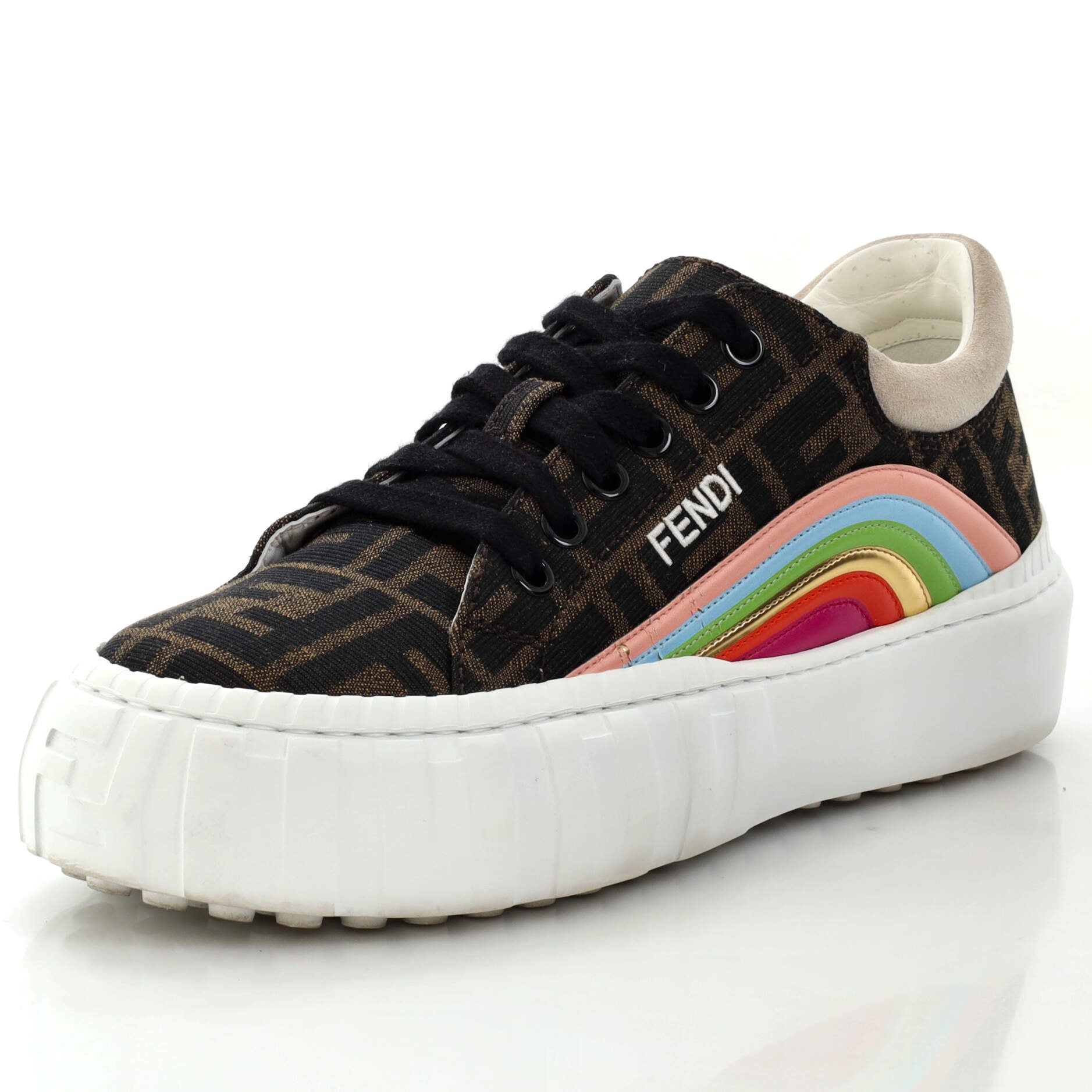 Women's Rainbow Low-Top Sneakers Zucca Jacquard with Leather