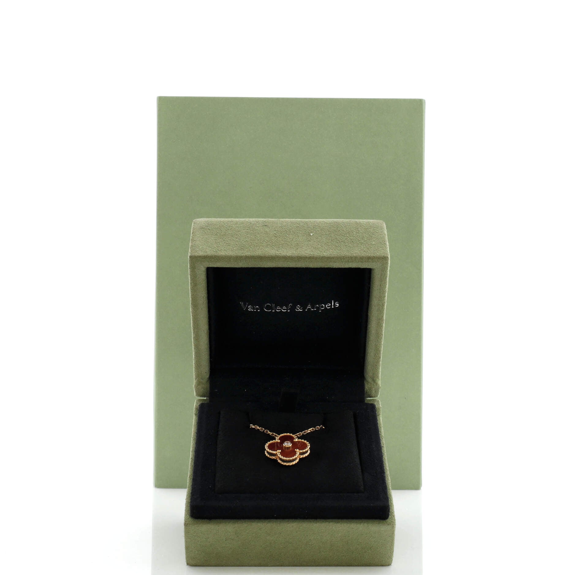 Vintage Alhambra Pendant Necklace 18K Rose Gold and Tiger Eye with Diamond