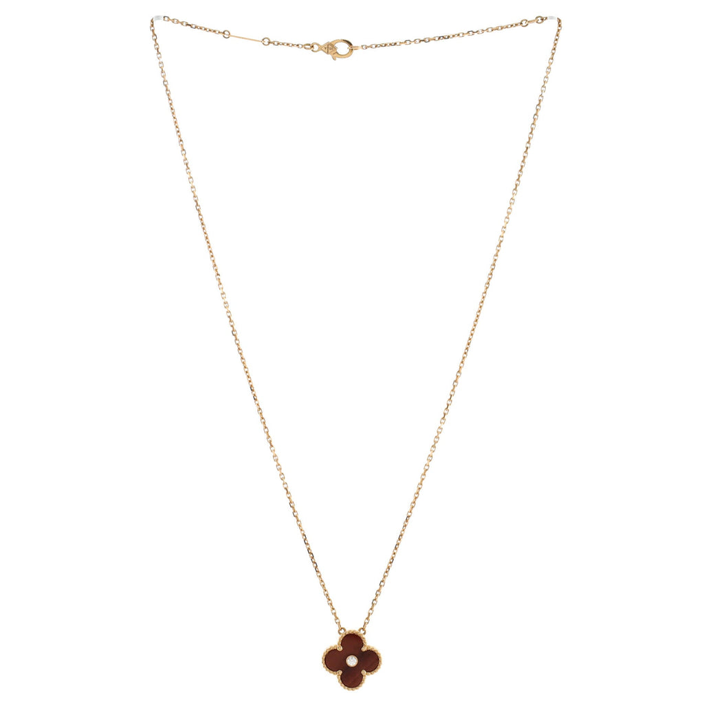 Vintage Alhambra Pendant Necklace 18K Rose Gold and Tiger Eye with Diamond