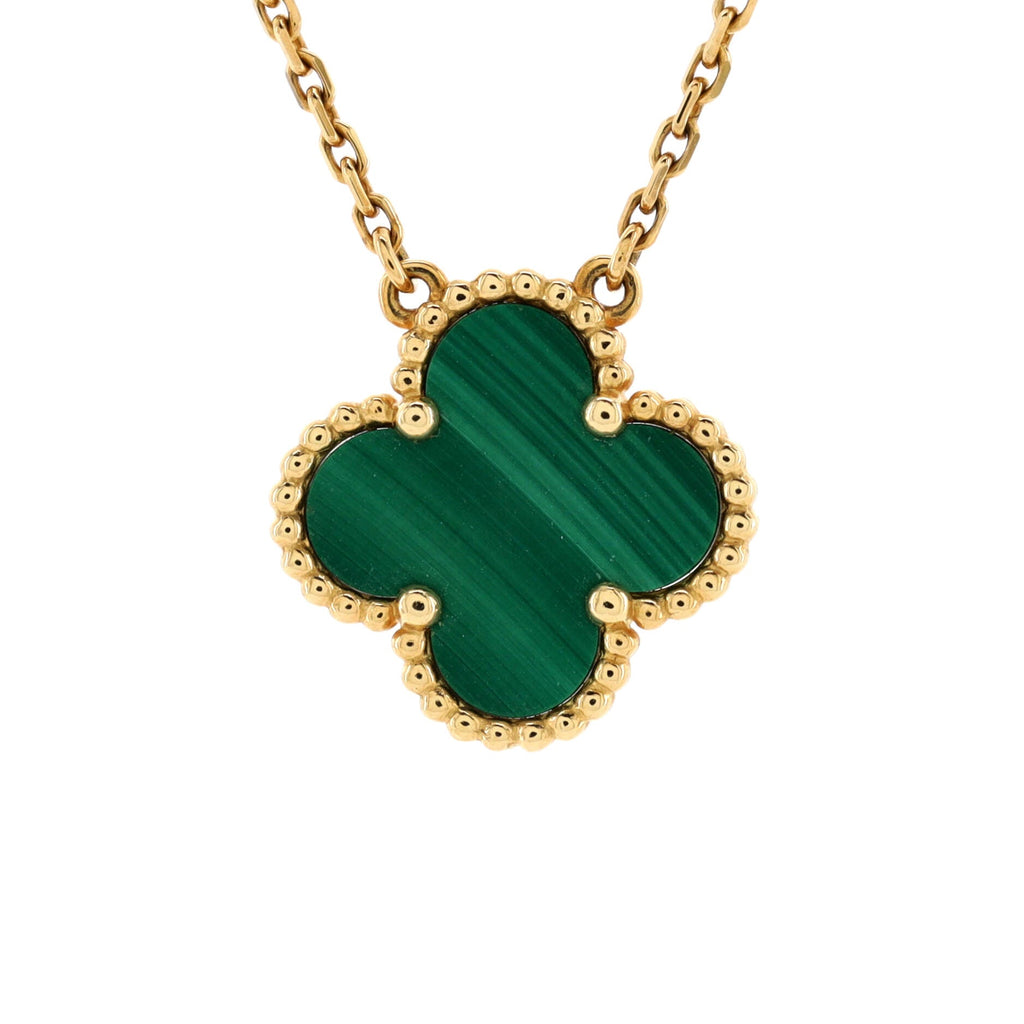 Vintage Alhambra Pendant Necklace 18K Yellow Gold and Malachite