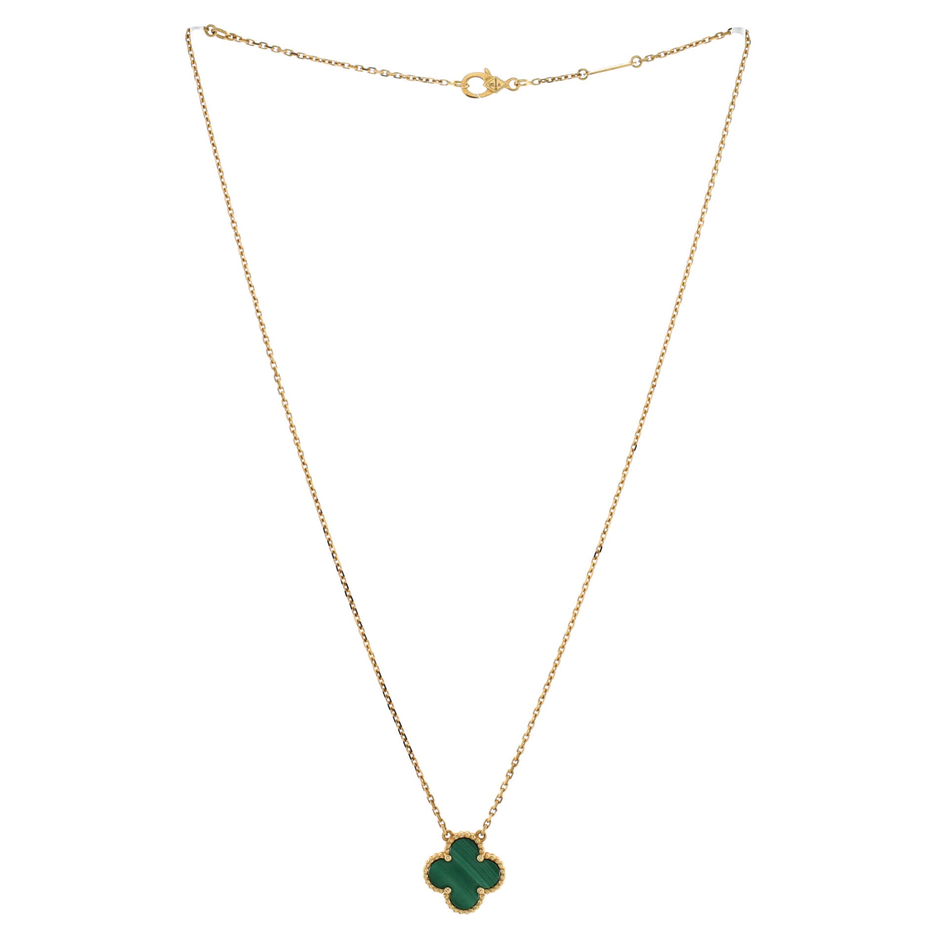 Vintage Alhambra Pendant Necklace 18K Yellow Gold and Malachite
