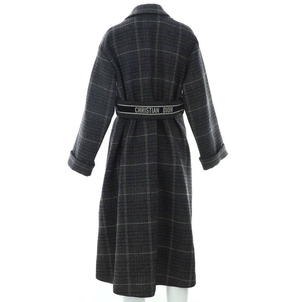 Women's Plaid Logo Belted Long Coat Wool Blend