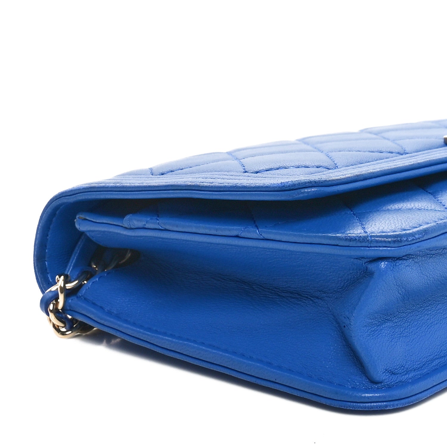 Lambskin Quilted Boy Wallet On Chain WOC Blue