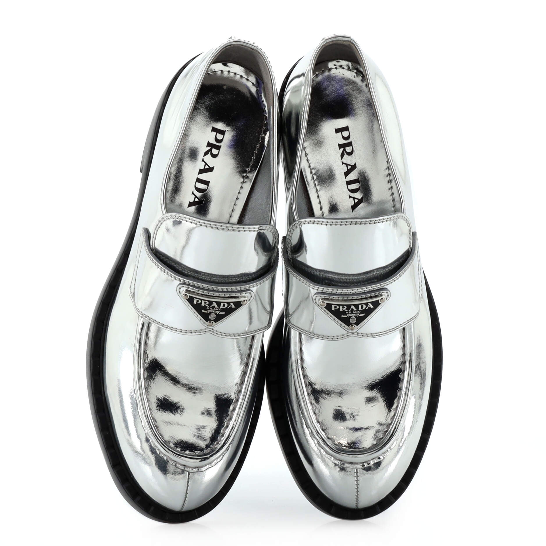 Women's Triangle Logo Loafers Spazzolato Leather