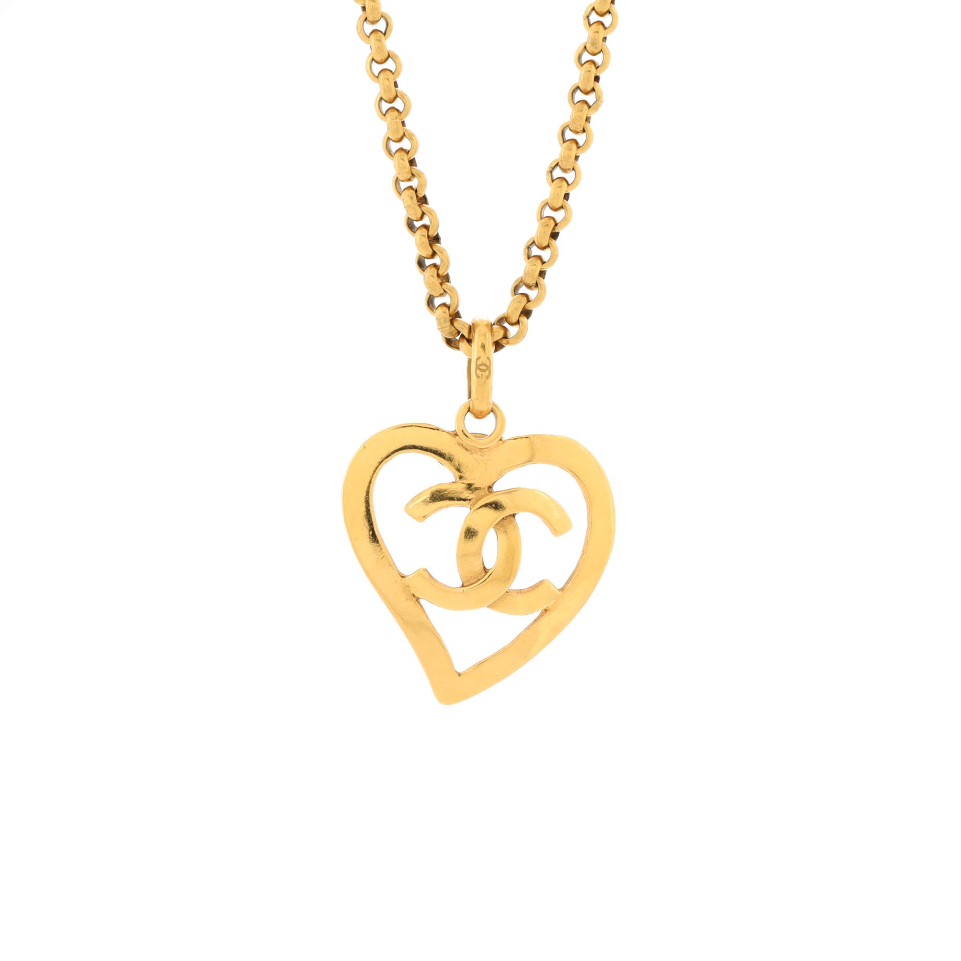 Vintage CC Heart Pendant Long Necklace Metal