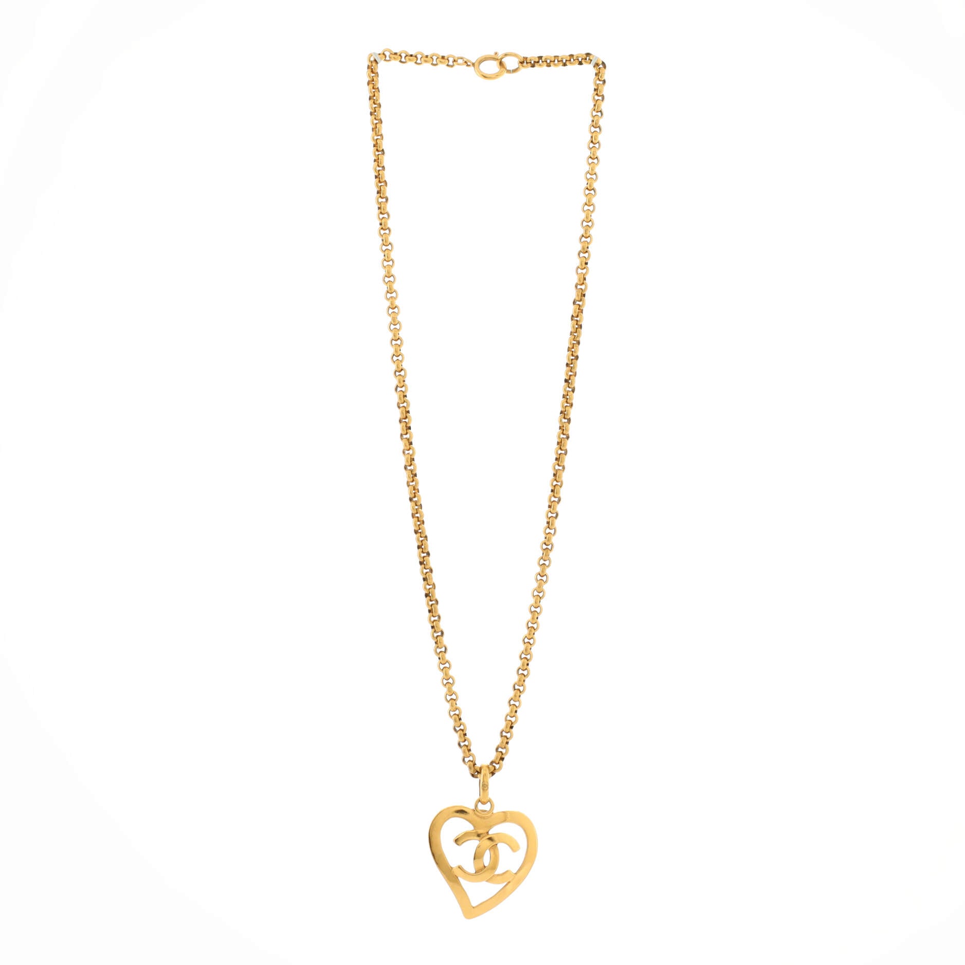 Vintage CC Heart Pendant Long Necklace Metal