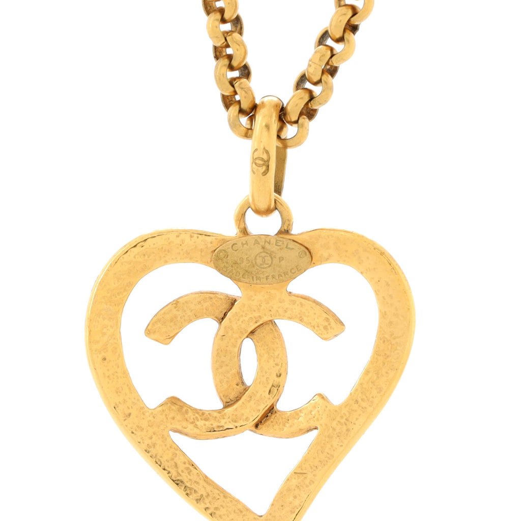 Vintage CC Heart Pendant Long Necklace Metal