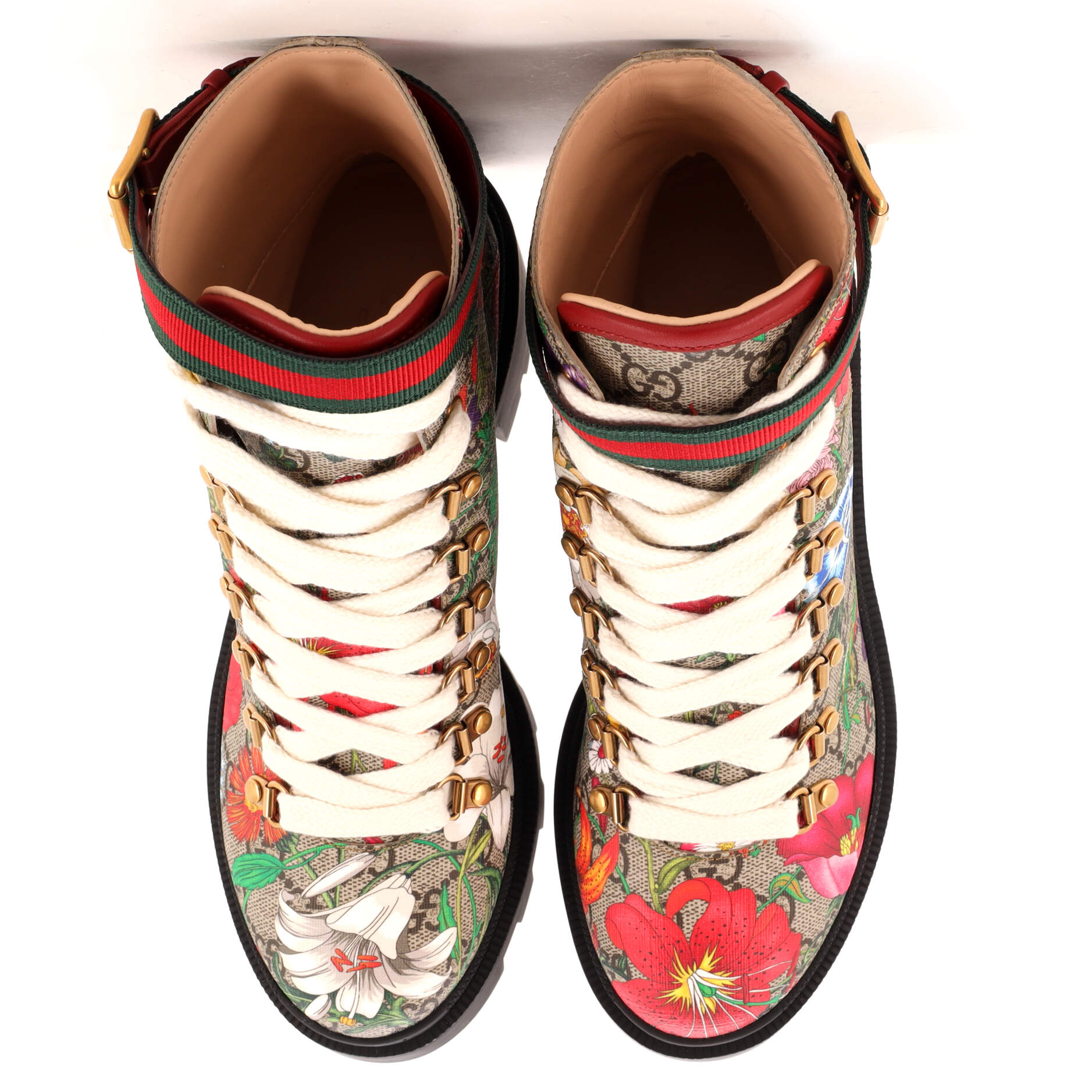 Women's Heeled Lace Up Combat Ankle Boots Flora GG Coated Canvas