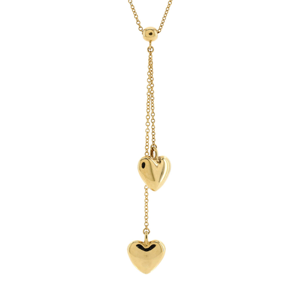 Double Heart Dangle Pendant Necklace 18K Yellow Gold