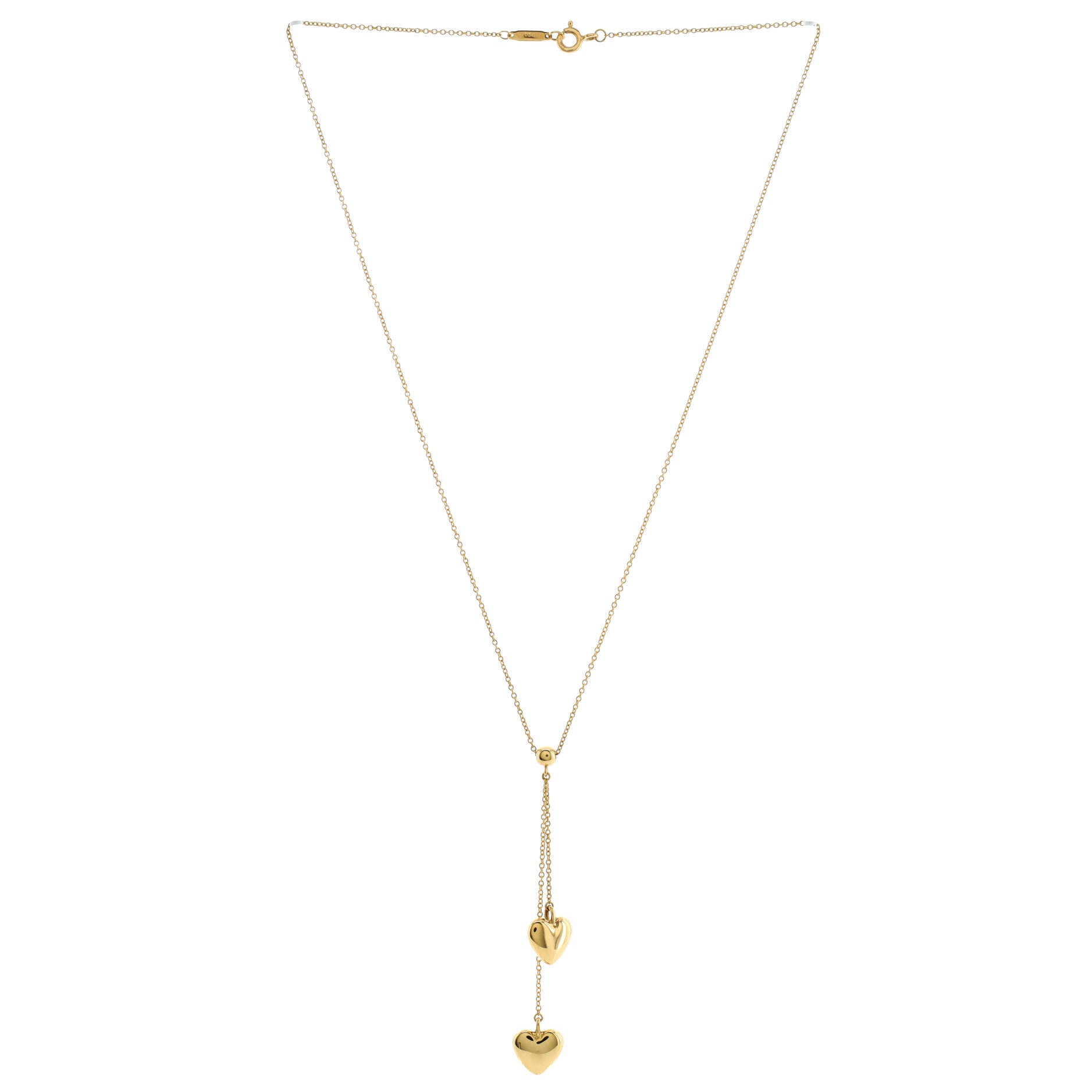 Double Heart Dangle Pendant Necklace 18K Yellow Gold