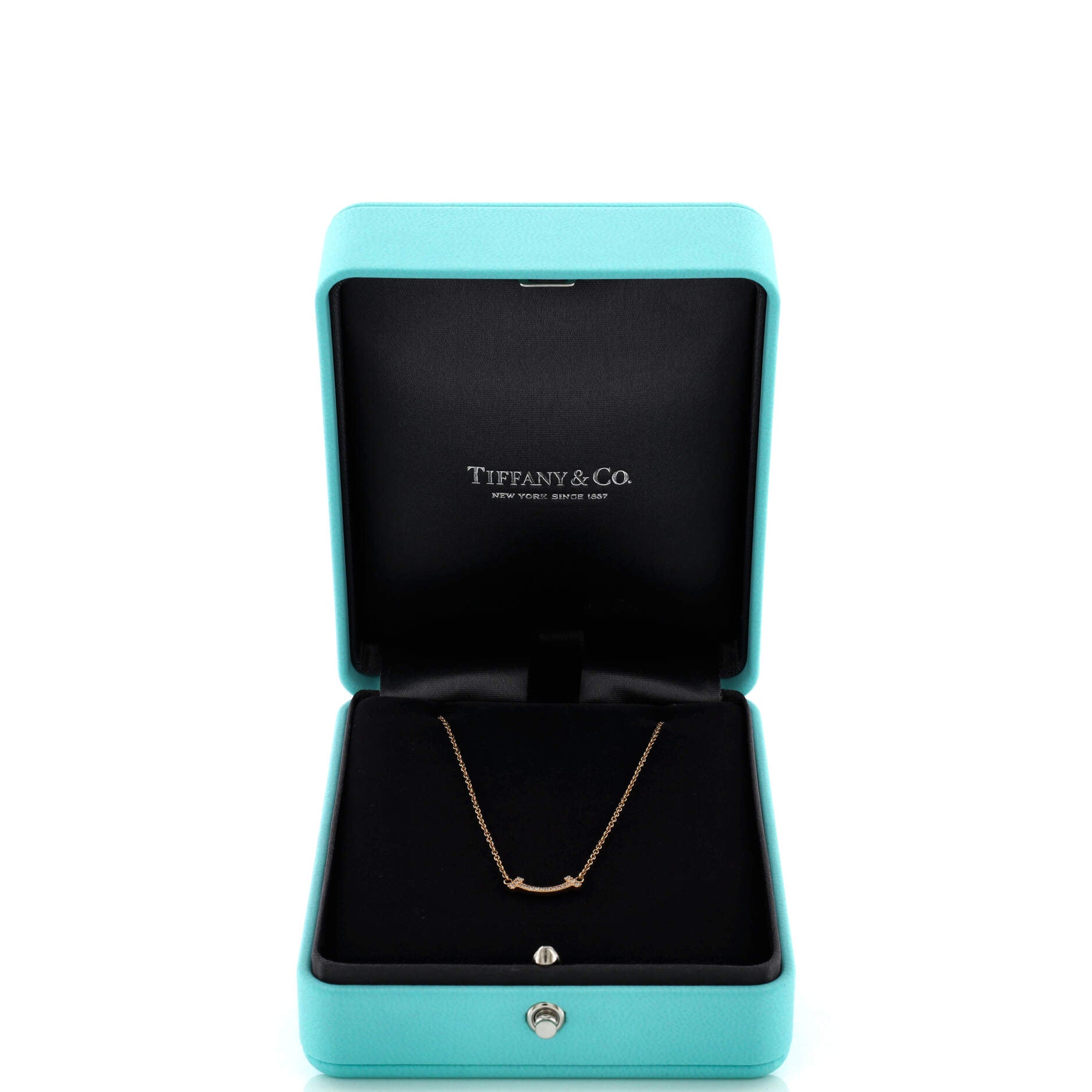 T Smile Pendant Necklace 18K Rose Gold with Diamonds Mini
