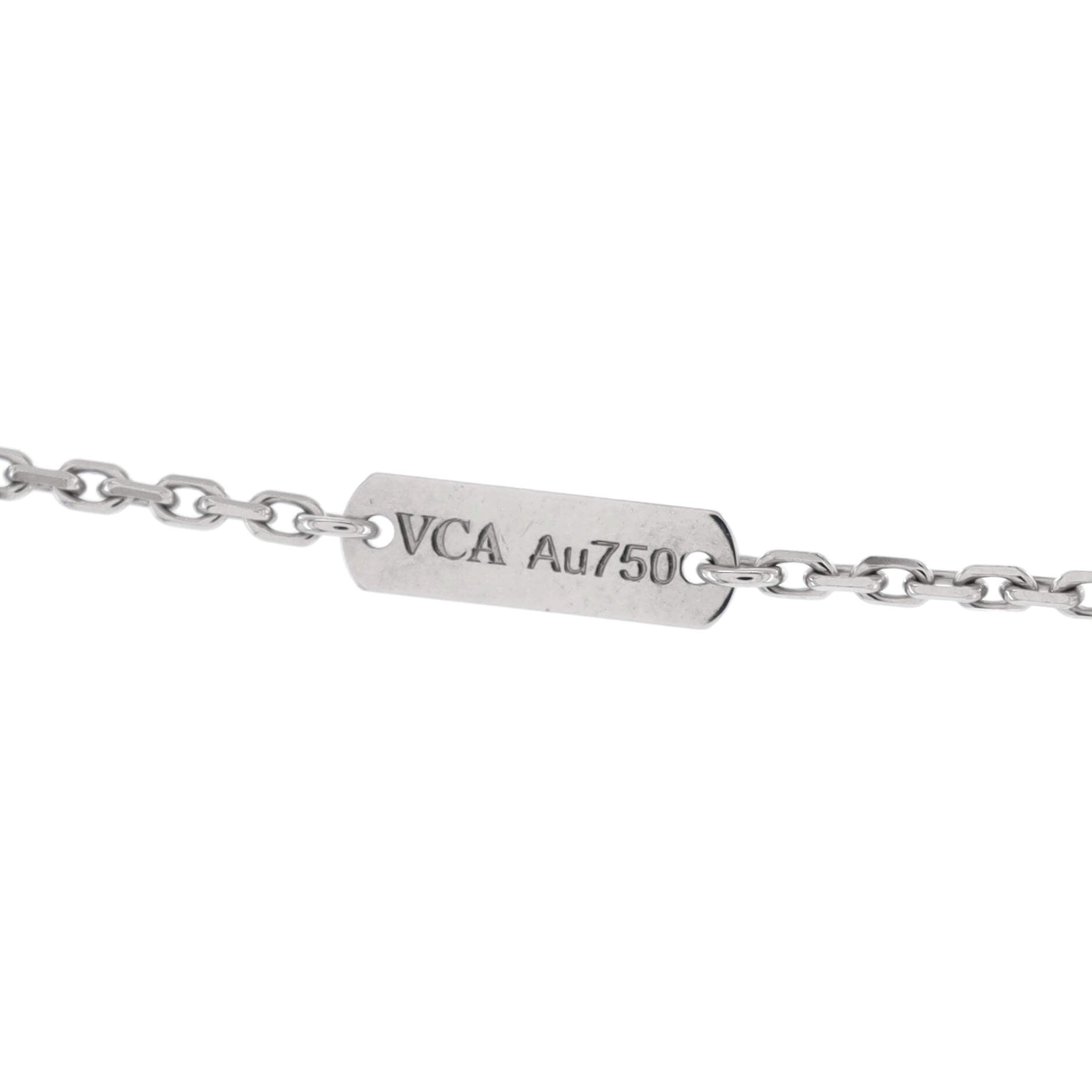 Vintage Alhambra Pendant Necklace Guilloche 18K White Gold with Diamond