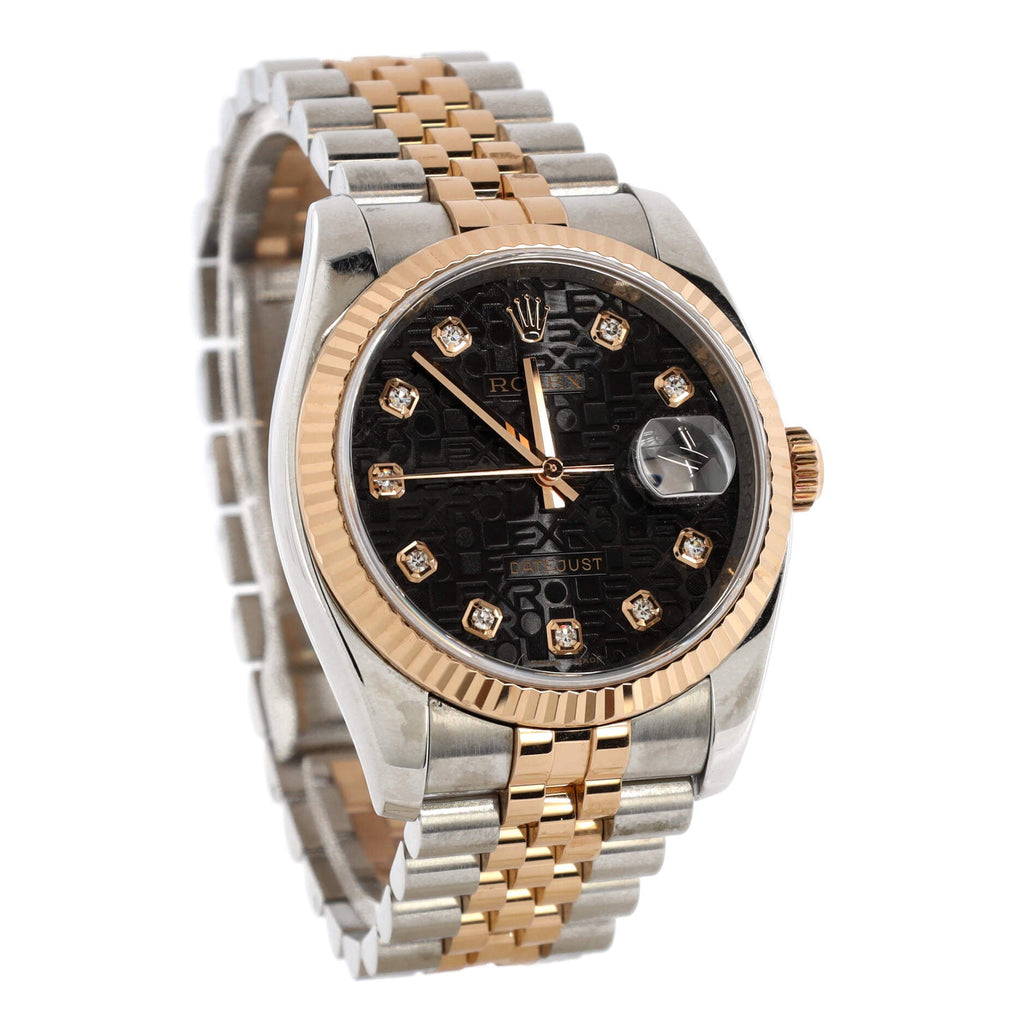Oyster Perpetual Datejust Automatic Watch Stainless Steel and Rose Gold with Diamond Markers 36