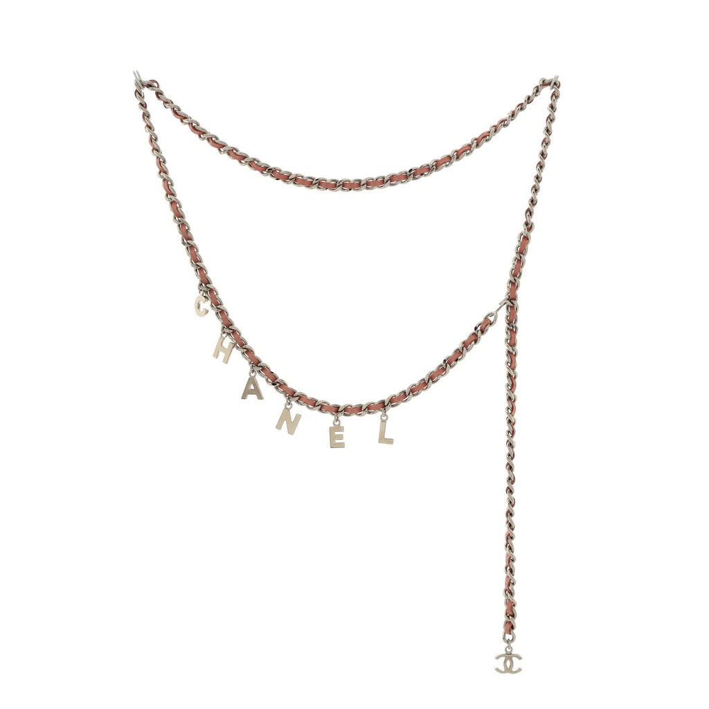 Logo Charm Chain Belt Metal and Leather 90