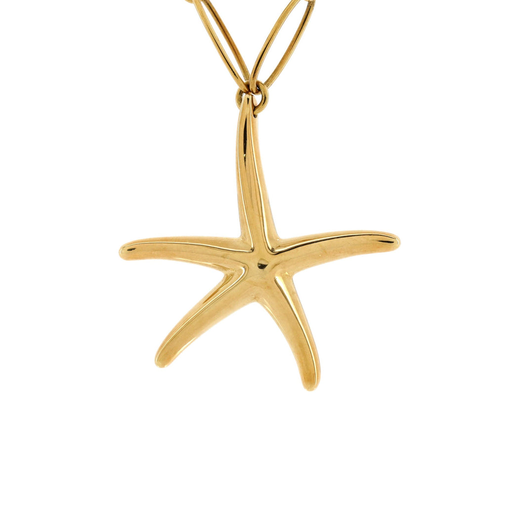 Starfish Pendant Chain Link Necklace 18K Yellow Gold Large
