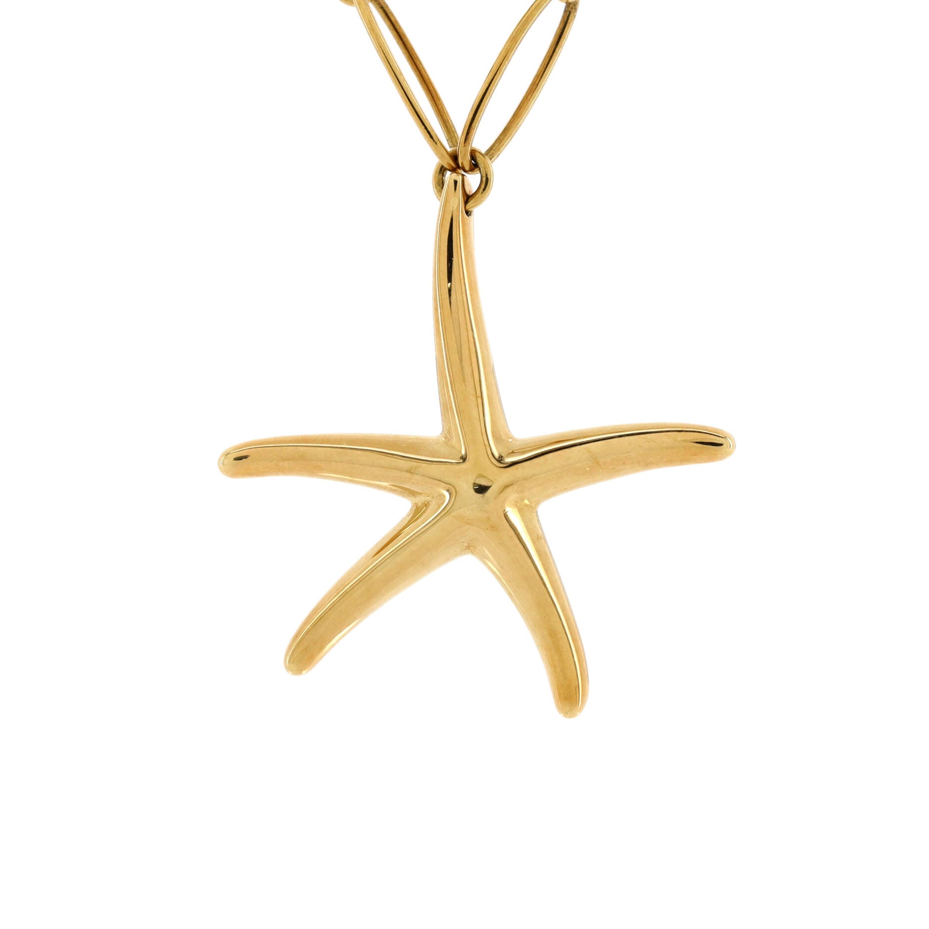 Starfish Pendant Chain Link Necklace 18K Yellow Gold Large