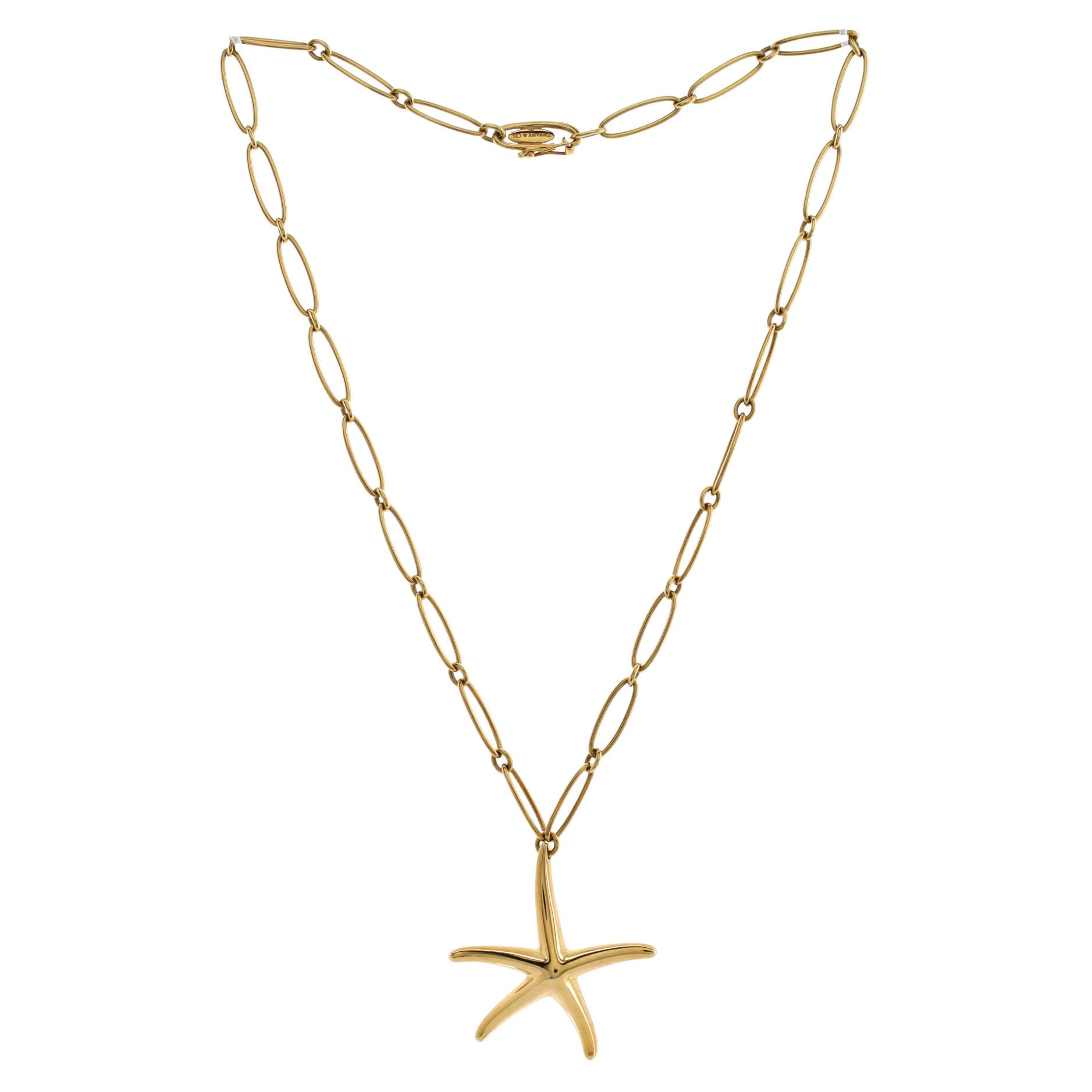 Starfish Pendant Chain Link Necklace 18K Yellow Gold Large