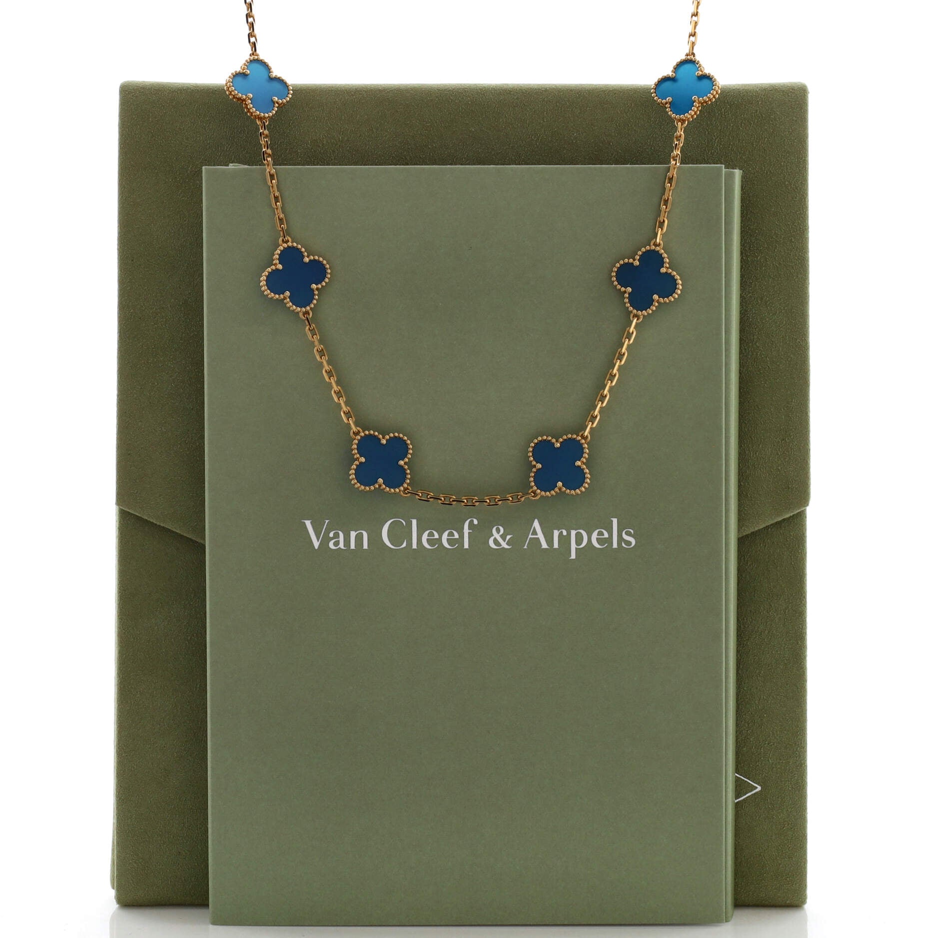 Vintage Alhambra 10 Motifs Necklace 18K Yellow Gold and Agate