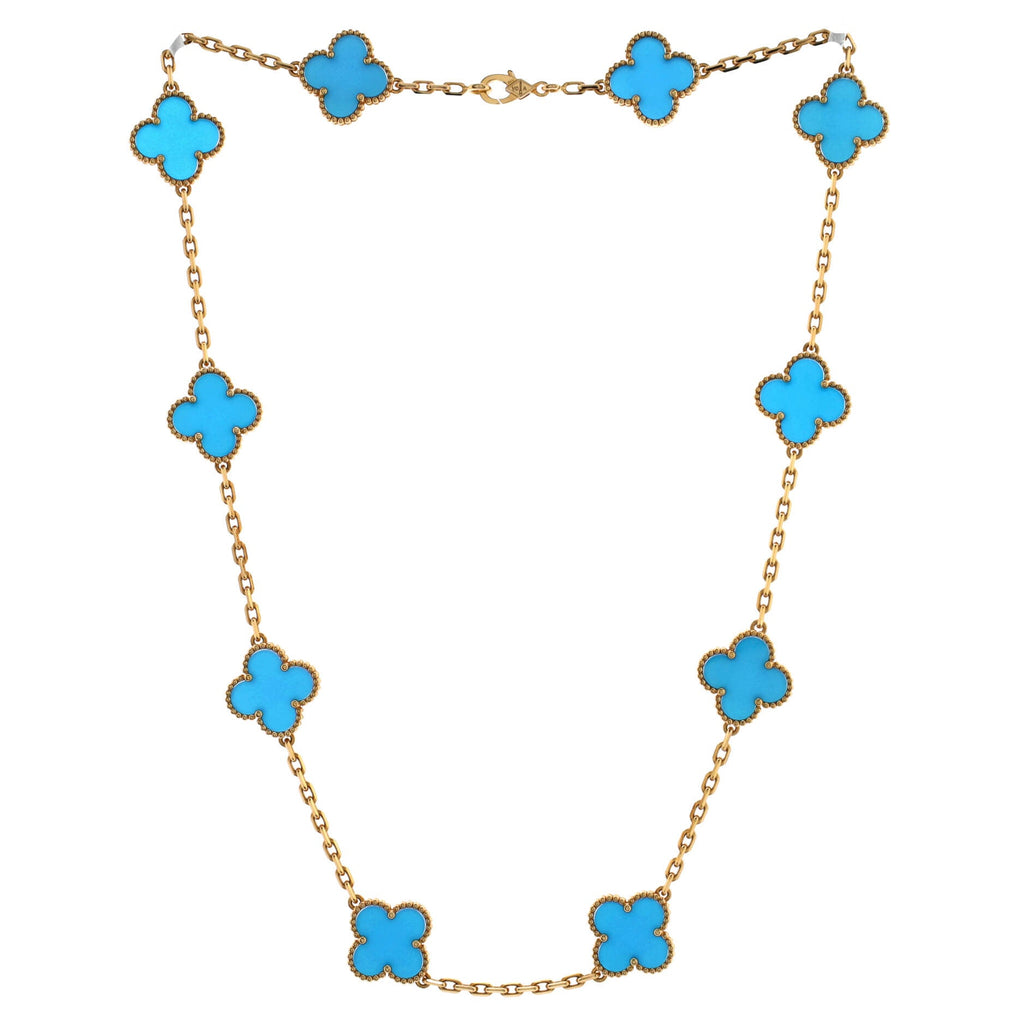 Vintage Alhambra 10 Motifs Necklace 18K Yellow Gold and Agate