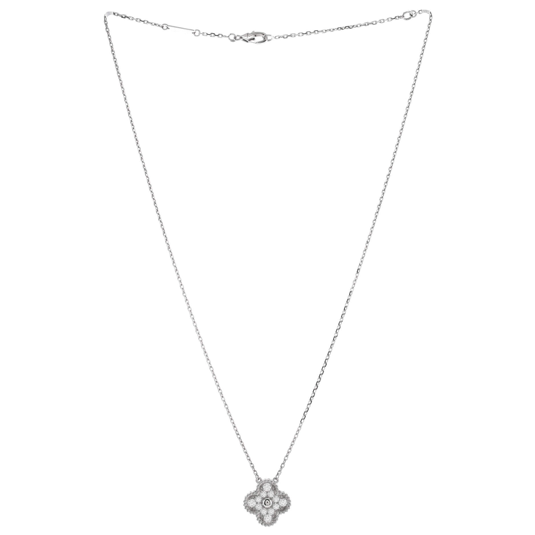 Vintage Alhambra Pendant Necklace 18K White Gold and Diamonds
