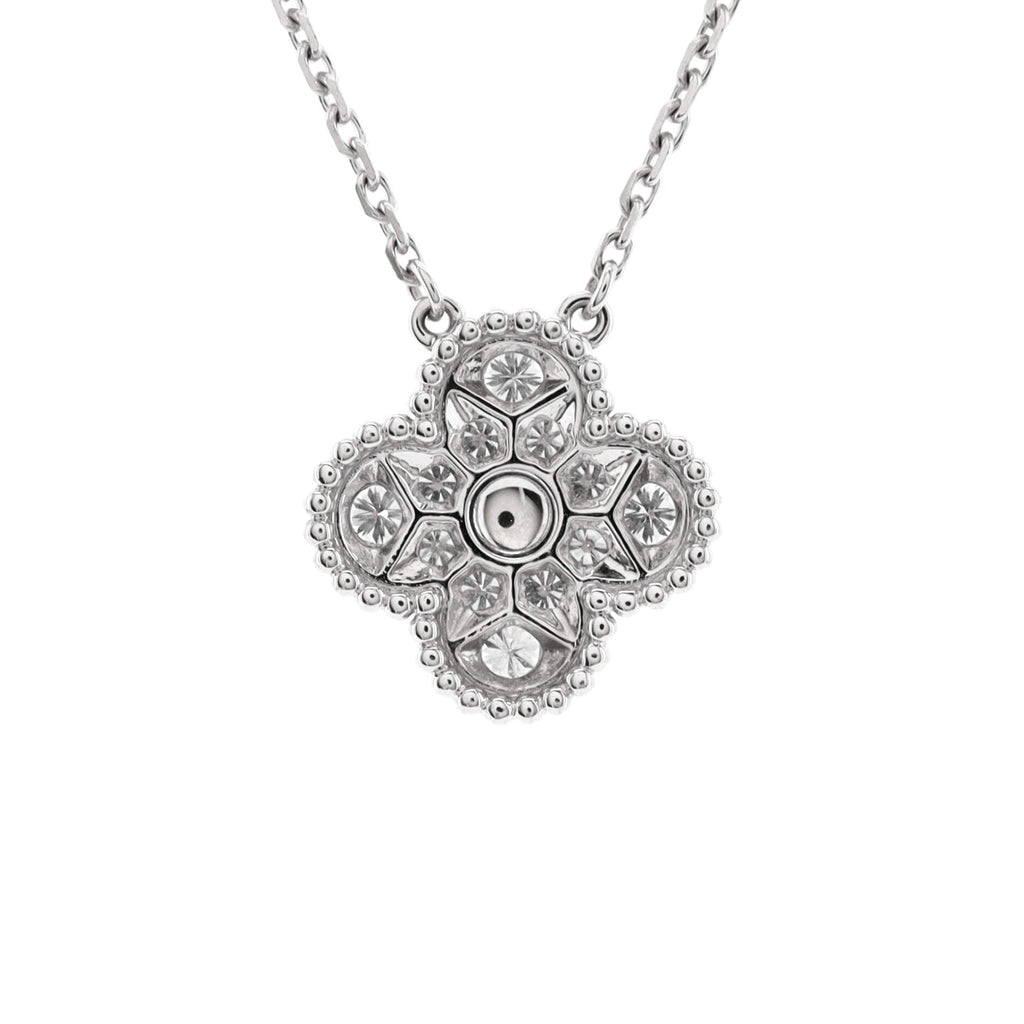 Vintage Alhambra Pendant Necklace 18K White Gold and Diamonds